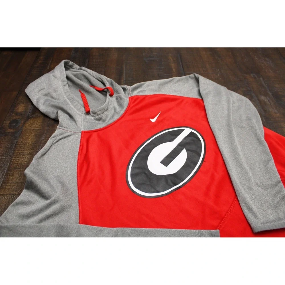 Georgia Bulldogs Hoodie Mens XL Red Gray NCAA Football Nike Therma Fit Pullover